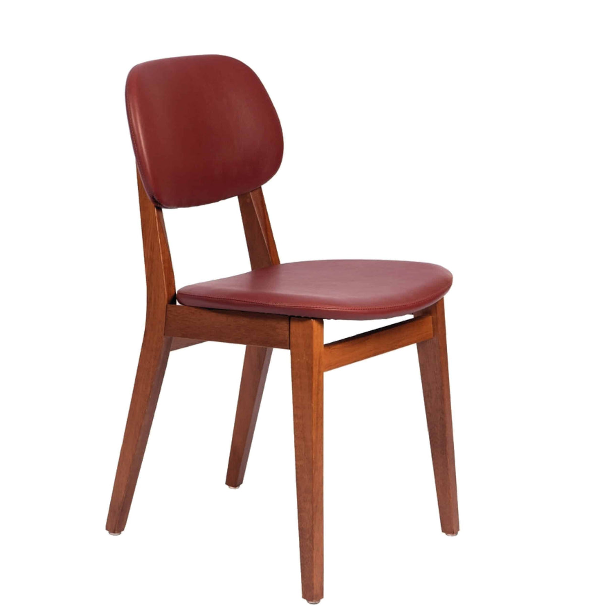 London armless chair in almond-colored Tauari wood with wine upholstery