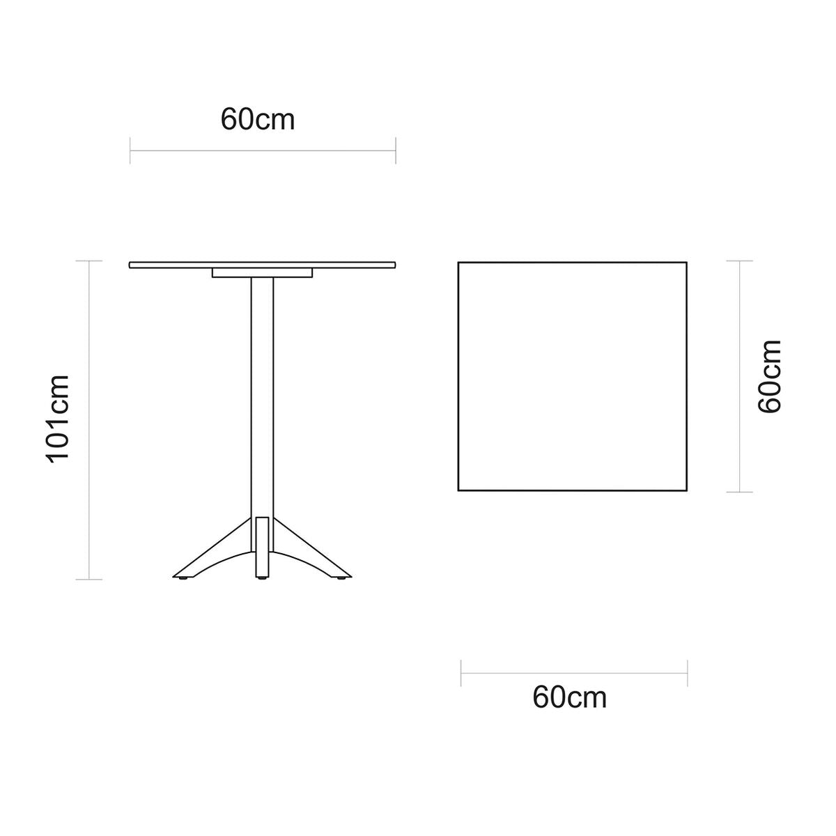 Tramontina London 60 cm square bistro table in almond-colored Tauari wood