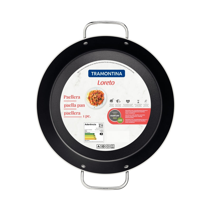 Tramontina Loreto Aluminum Paella Pan with Interior Starflon Max Nonstick Coating and Metallic Handles Graphite 30 cm, 2,5 L