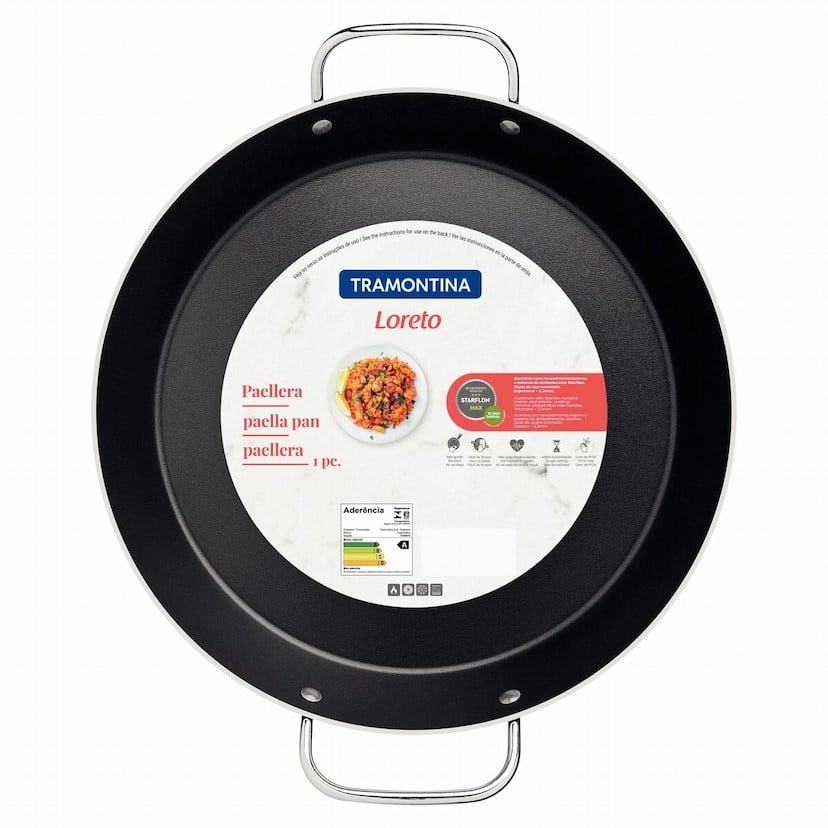 مقلاة بايلا ترامونتينا لوريتو جرافيت 38 سم 5.4 لتر من الألومنيوم مع طلاء ستارفلون ماكس الداخلي غير اللاصق الخالي من حمض بيرفلورو الأوكتانويك ومقابض معدنية