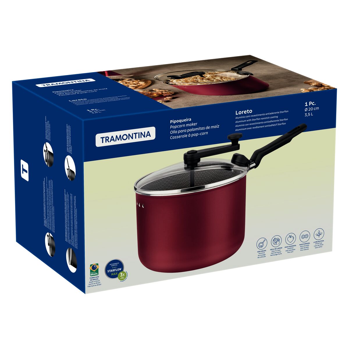 Tramontina Loreto Graphite Aluminum Popcorn Maker with Starflon Max Nonstick Coating, 20 cm, 3,5 L