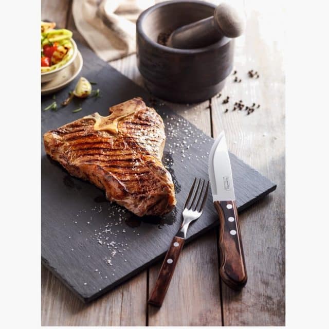 Tramontina 4-Piece Jumbo Steak Fork Set Stainless-Steel with Treated Brown Polywood Handles