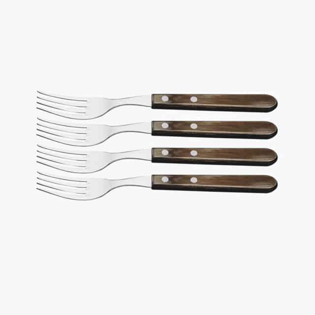 Tramontina 4-Piece Jumbo Steak Fork Set Stainless-Steel with Treated Brown Polywood Handles