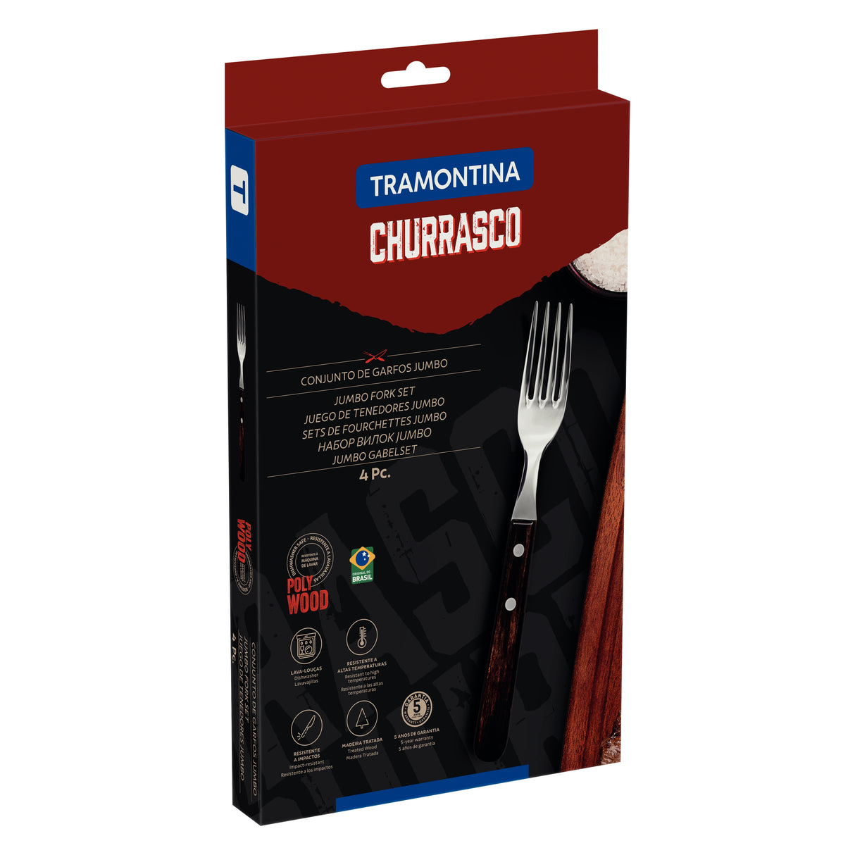 Tramontina 8-Piece Combo Set Stainless-Steel with Treated Brown Polywood Handles