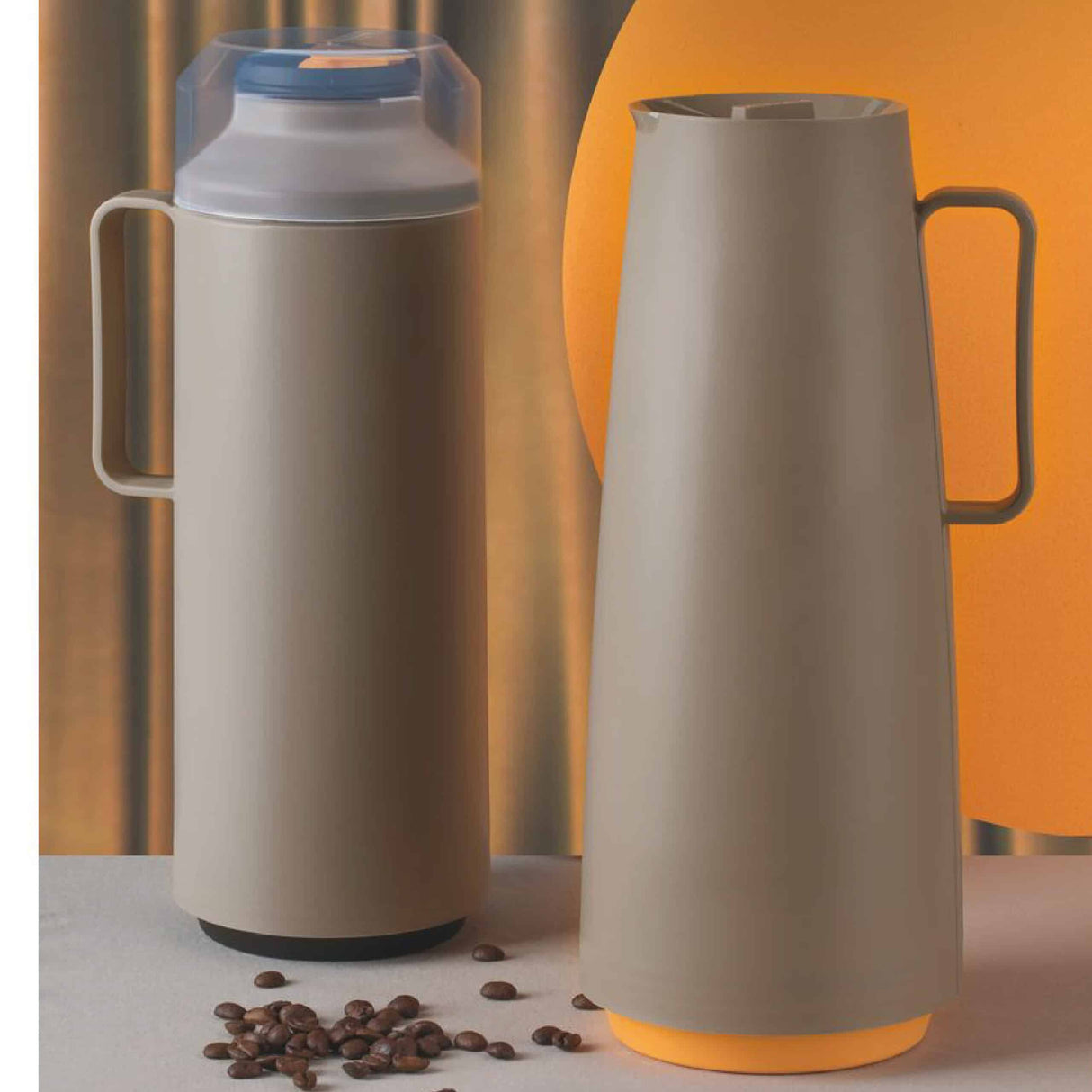 Tramontina Exata Beige Plastic Thermal Beverage Dispenser with 1 Liter Glass Liner and Plastic Lid