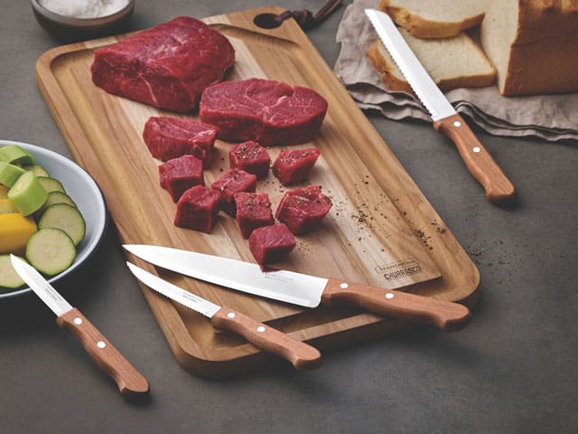 Tramontina Dynamic 4-Pieces Knife Set with Stainless-Steel Blades and Natural Wood Handles