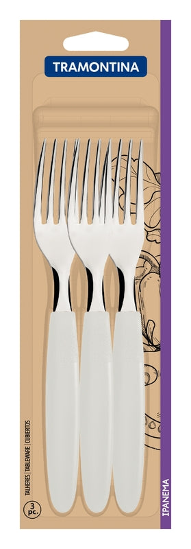 Tramontina Ipanema stainless steel dinner fork set with white polypropylene handles, 3 pc set
