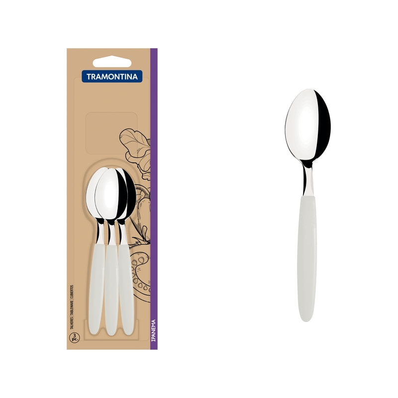 Tramontina Ipanema stainless steel teaspoon set with white polypropylene handles, 3 pcs