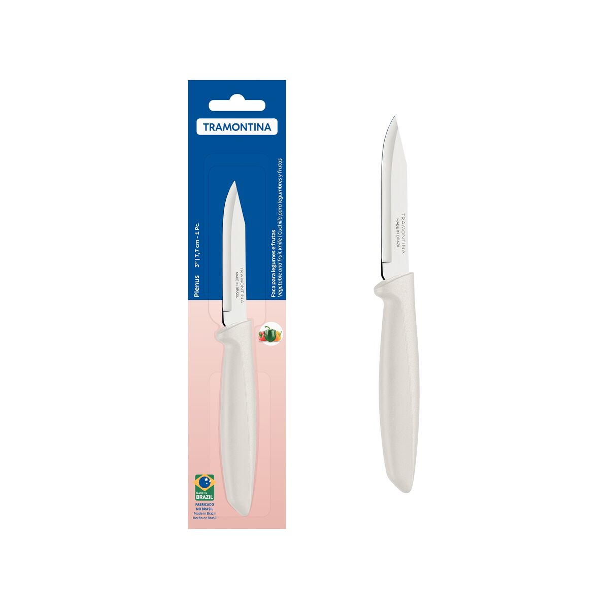 Tramontina Plenus 3 Inches Vegetable and Fruit Knife with Stainless Steel Blade and White Polypropylene Handle