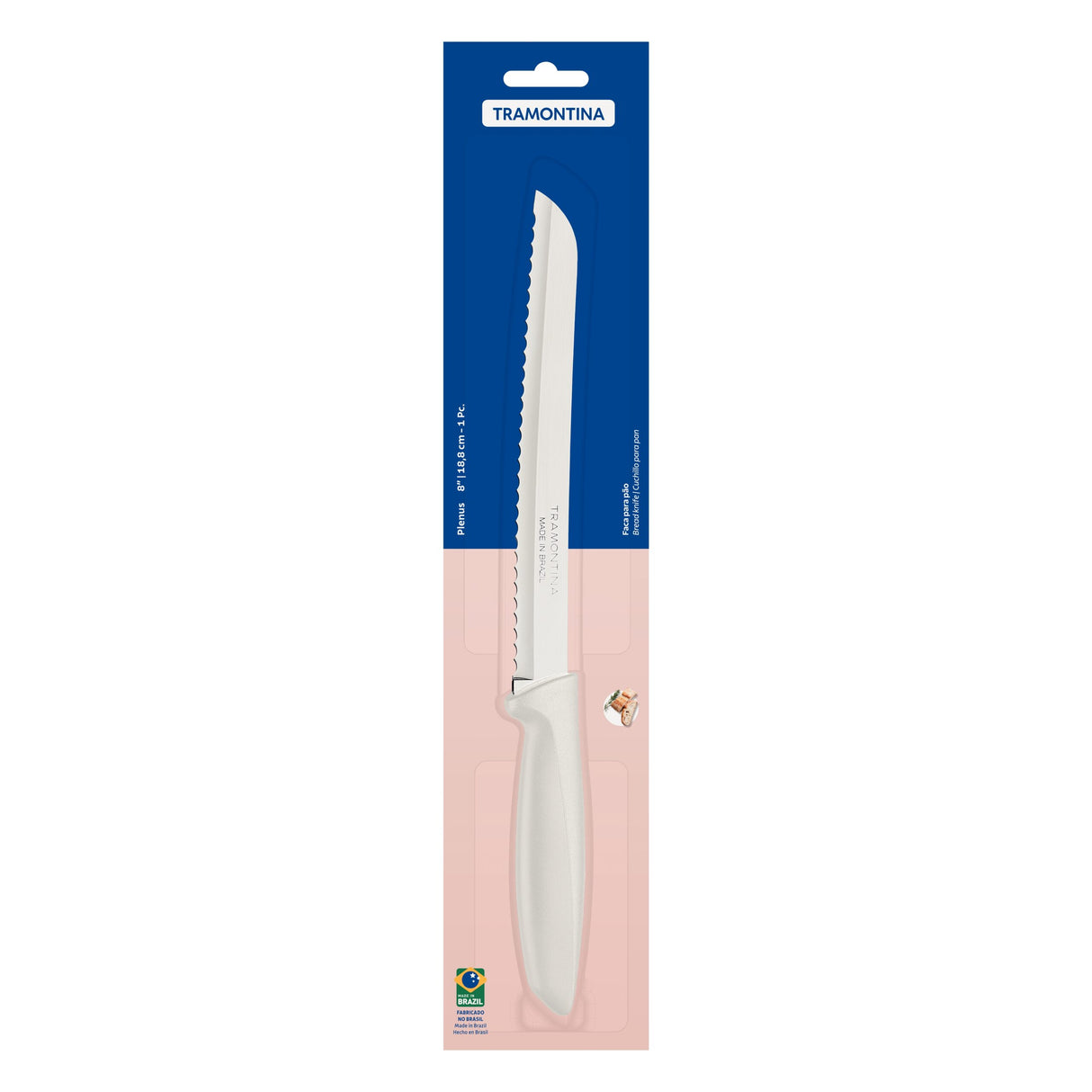 Tramontina Plenus 8 Inches Bread Knife with Stainless Steel Blade and White Polypropylene Handle