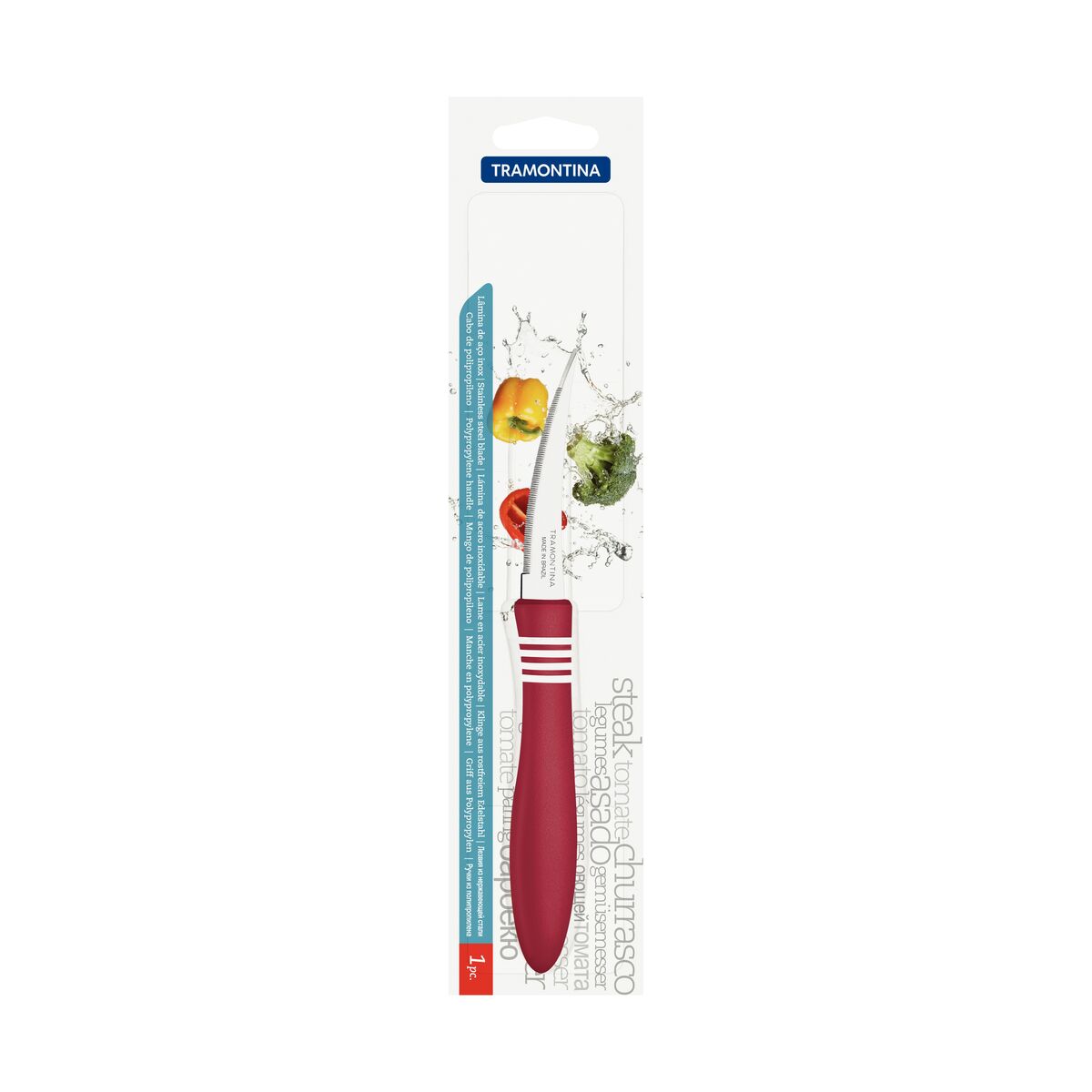 Tramontina Cor&Cor Tomato Knife with Stainless Steel Blades and Blue Polypropylene Handles,