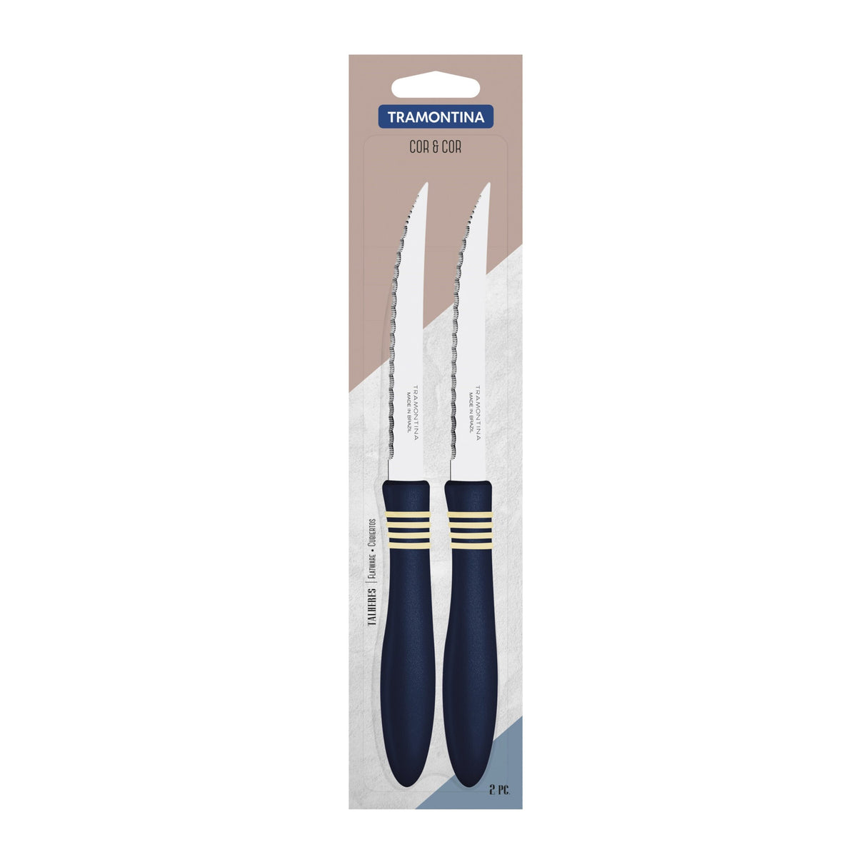 Tramontina Cor&Cor 2 Pieces Steak Knife Set with Stainless Steel Blade and Dark Blue Polypropylene Handle