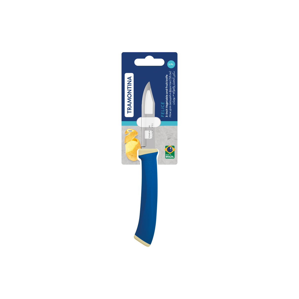 Tramontina Felice 3" Vegetable and Fruit Knife with Stainless-Steel Blade and Blue Polypropylene Handle