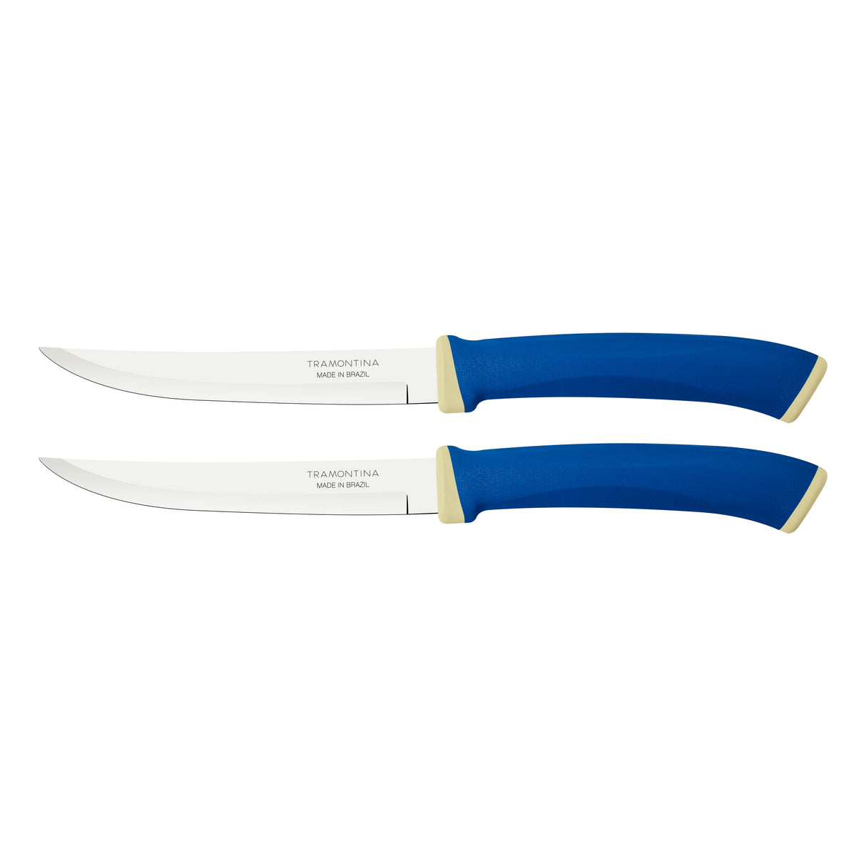 Tramontina Felice 2-Piece Steak Knife Set with Stainless-Steel Blades, Plain Edges and Blue Polypropylene Handles