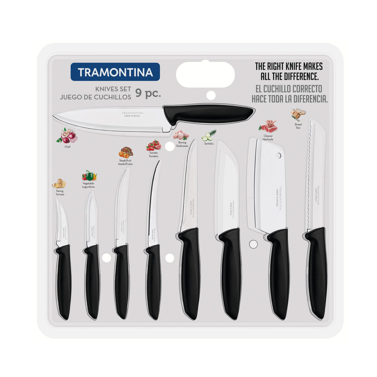 Tramontina Plenus 9 Pieces Knife Set with Stainless Steel Blade and Black Polypropylene Handle
