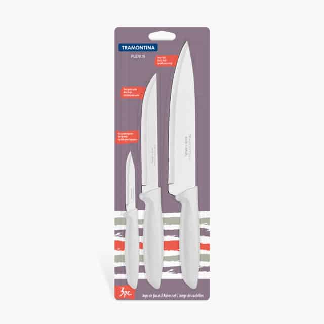 Tramontina Plenus 3 Pieces Knife Set with Stainless Steel Blade and White Polypropylene Handle