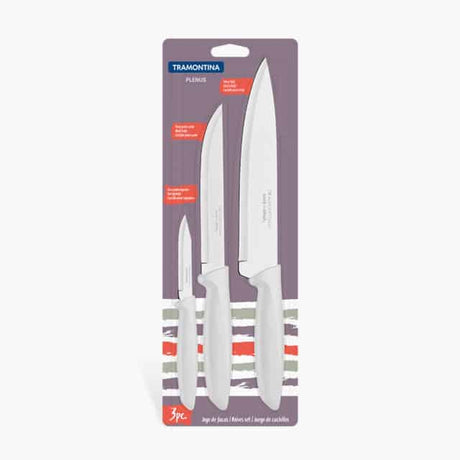 Tramontina Plenus 3 Pieces Knife Set with Stainless Steel Blade and White Polypropylene Handle