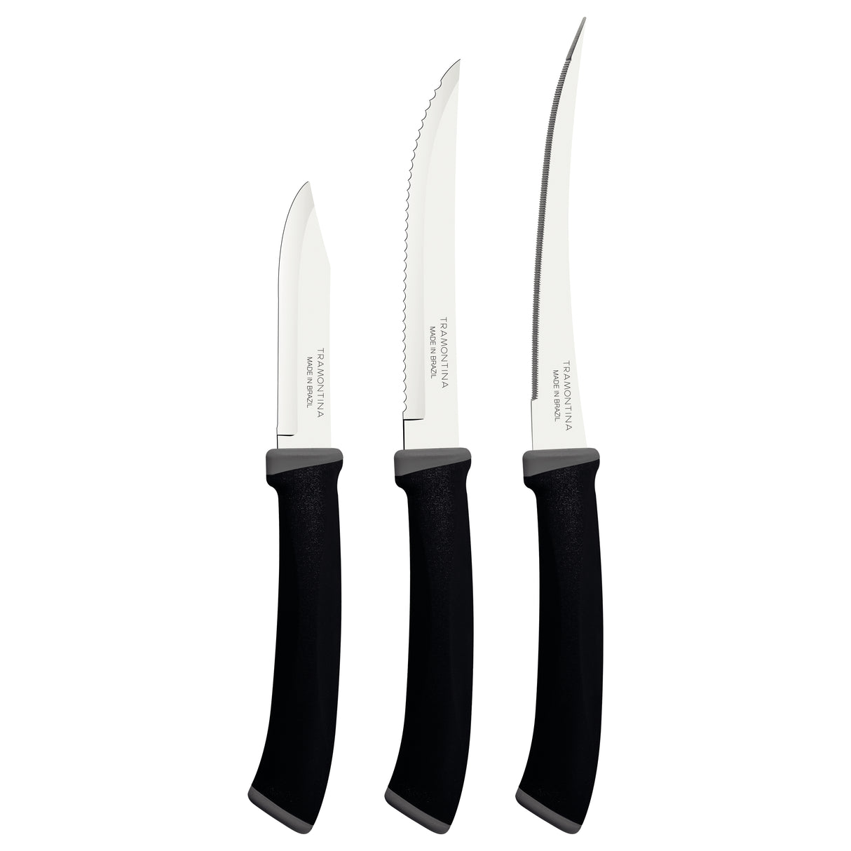Tramontina Felice 3-Piece Knife Set with Stainless-Steel Blades and Black Polypropylene Handles