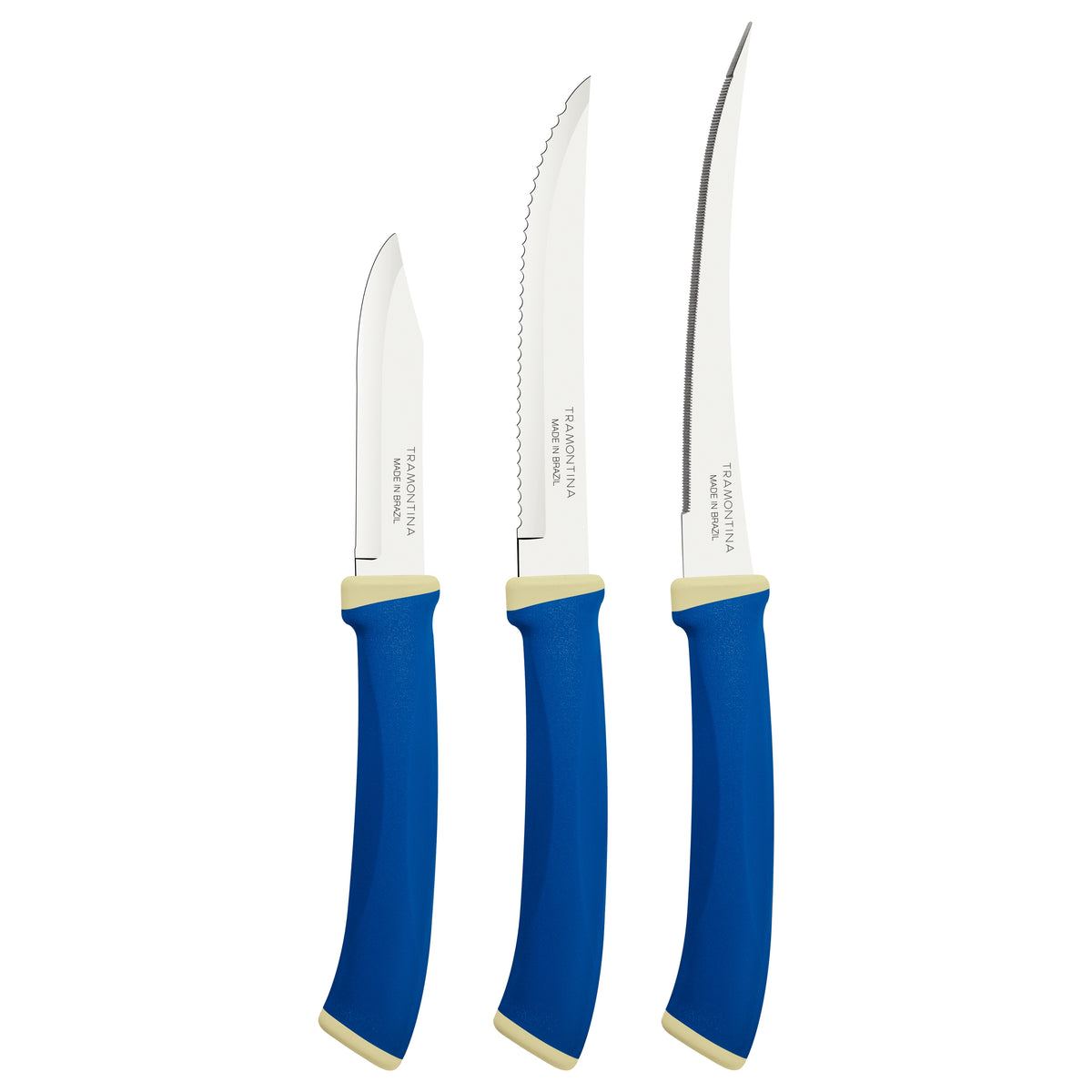 Tramontina Felice 3-Piece Knife Set with Stainless-Steel Blades and Blue Polypropylene Handles