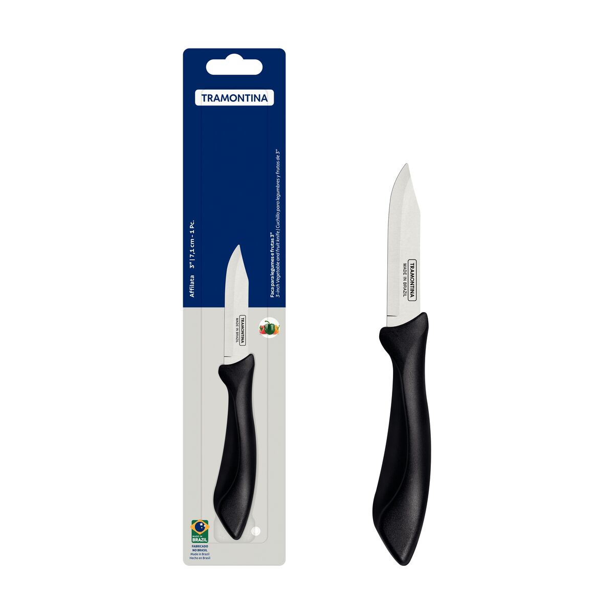 Tramontina Affilata 3 Inches Vegetable and Fruit Knife with Stainless Steel Blade and Black Polypropylene Handle