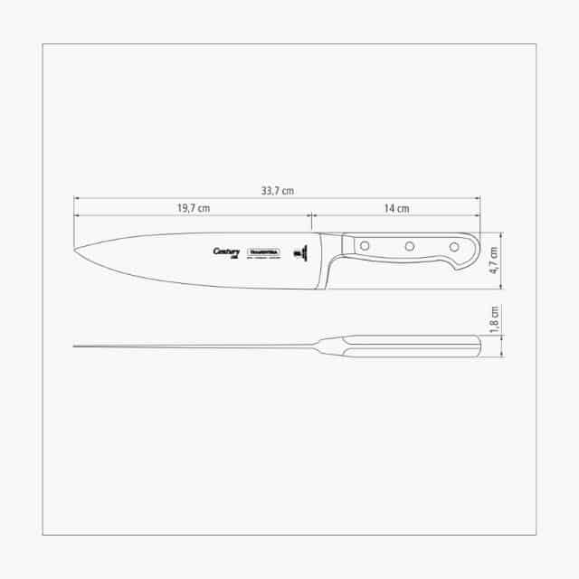 Tramontina Century 10 Inches Chef Knife with Stainless Steel Blade and Black Polycarbonate Handle