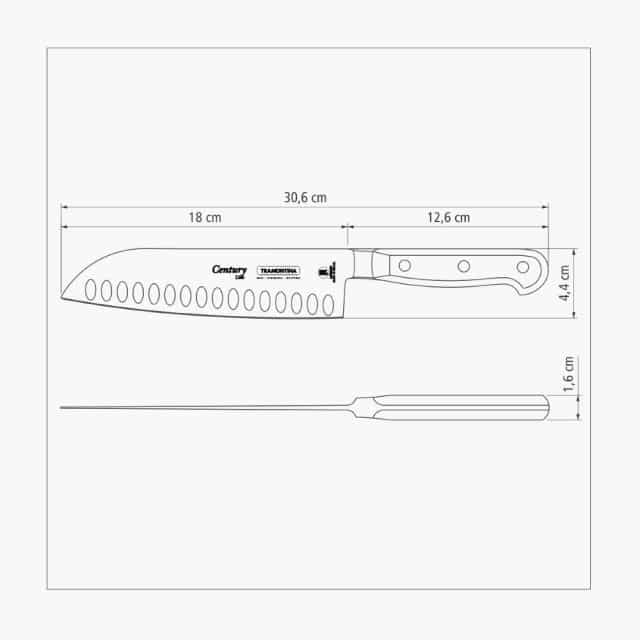 Tramontina Century 7 Inches Santoku Knife with Stainless Steel Blade and Black Polycarbonate Handle