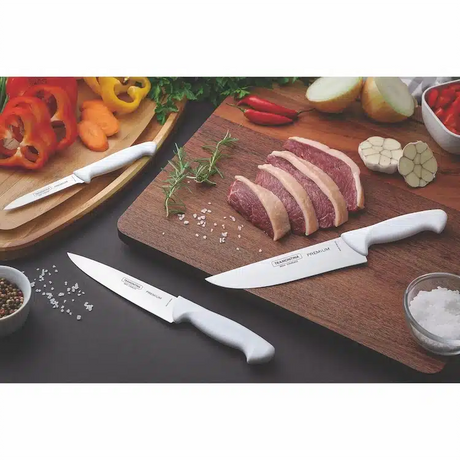 Tramontina Premium 3 Pieces Knife Set with Stainless Steel Blade and White Polypropylene Handle