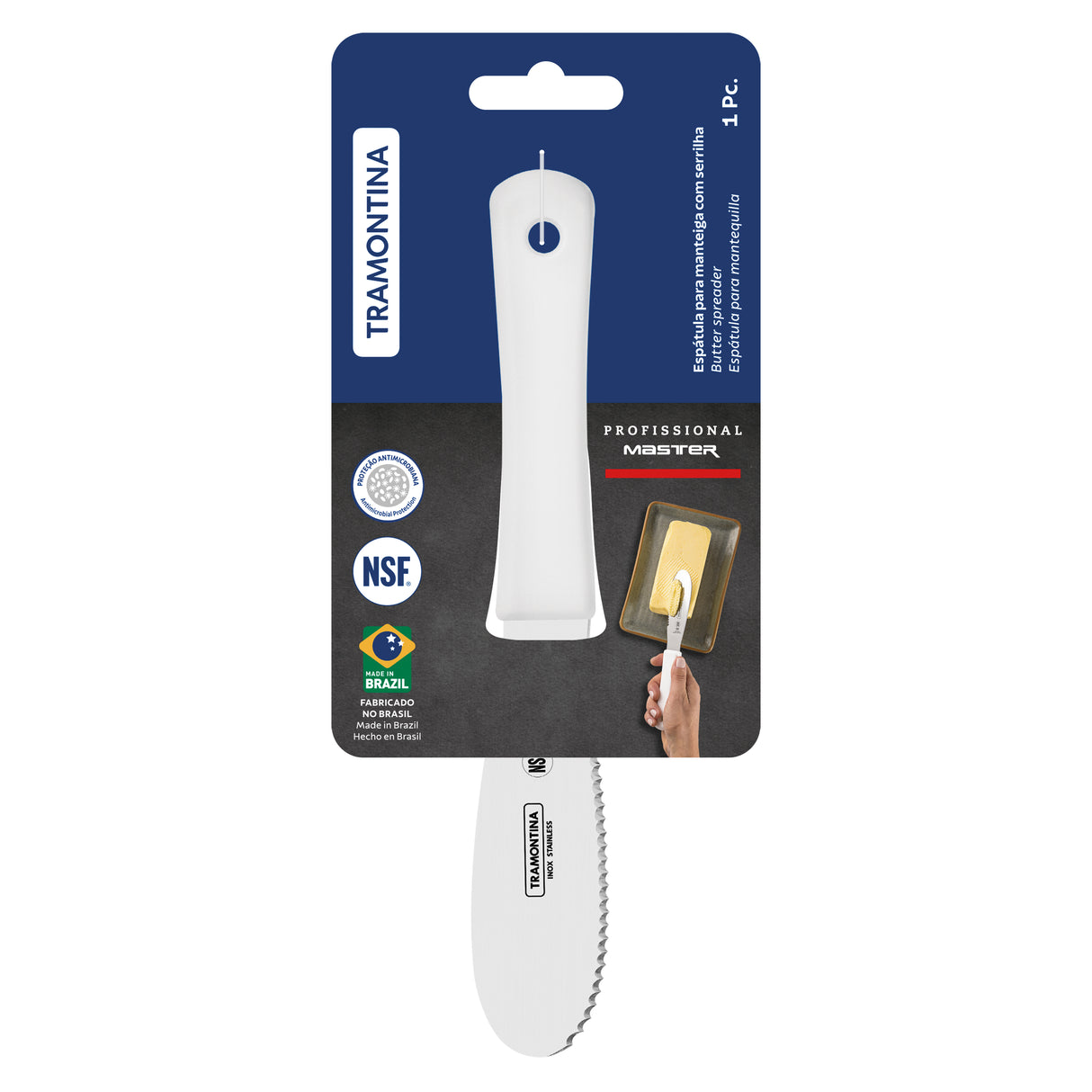 Tramontina Professional 4x1.1/4-inch Spatula with Serrated Edge Stainless Steel Blade and White Polypropylene Handle