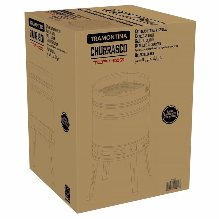 شواية فحم من الفولاذ المقاوم للصدأ من ترامونتينا TCP-400L مع صينية فحم من الفولاذ المطلي بالمينا