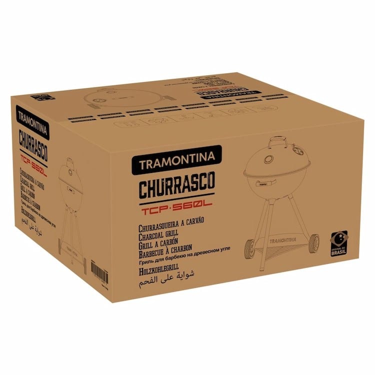 شواية فحم ترامونتينا TCP-560L بغطاء من الفولاذ المطلي بالمينا مع مقياس حرارة، وشبكة من الفولاذ المقاوم للصدأ، وأدوات مائدة وعجلات
