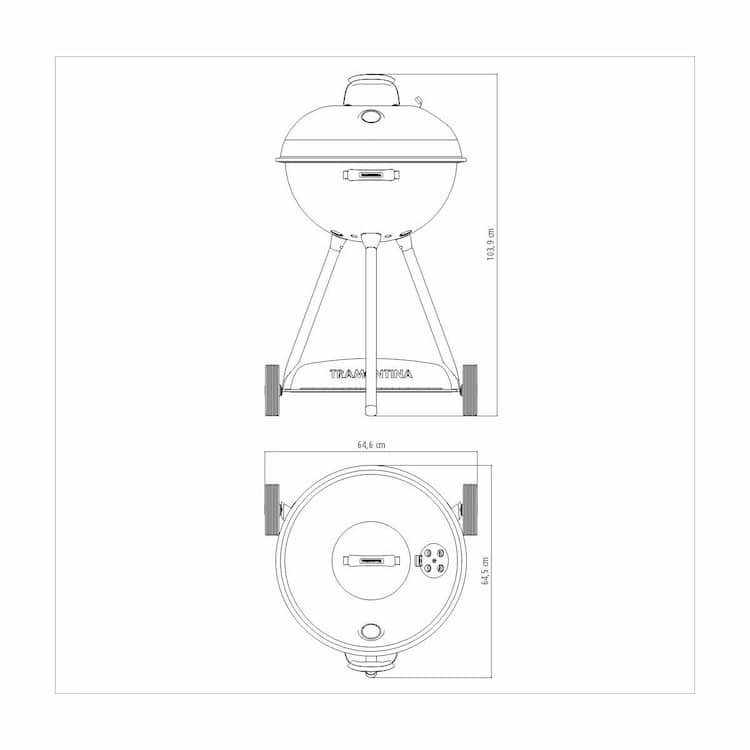شواية فحم ترامونتينا TCP-560L بغطاء من الفولاذ المطلي بالمينا مع مقياس حرارة، وشبكة من الفولاذ المقاوم للصدأ، وأدوات مائدة وعجلات