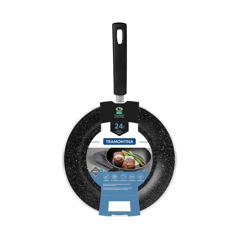 Tramontina Sicília Black Aluminum Frying Pan with Interior and Exterior Starflon Excellent Nonstick Coating 24 cm 1,2 L