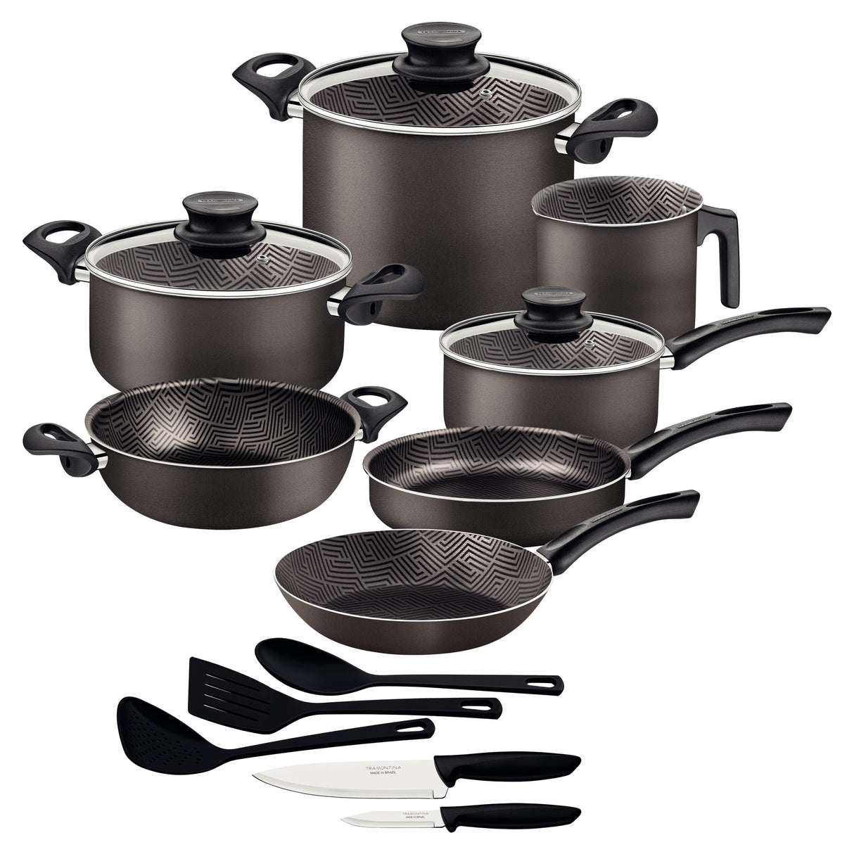 طقم أواني طهي من الألومنيوم بلون الرصاص من ترامونتينا باريس، مكون من 15 قطعة، مع طلاء ستارفلون ماكس الداخلي والخارجي غير اللاصق الخالي من مادة PFOA