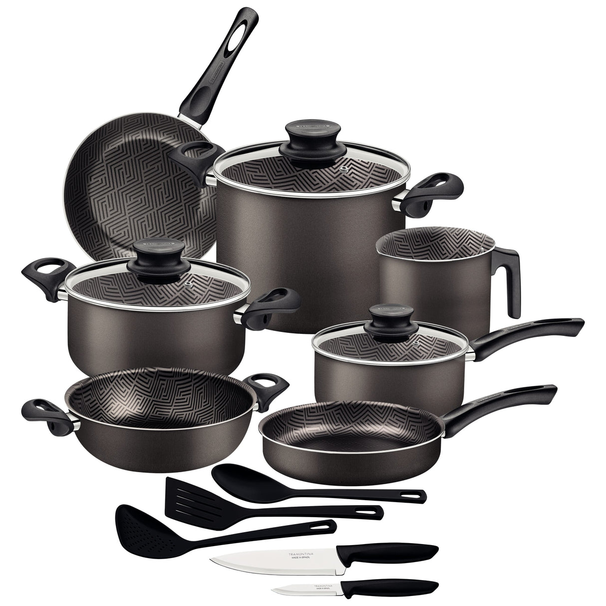 طقم أواني طهي من الألومنيوم بلون الرصاص من ترامونتينا باريس، مكون من 15 قطعة، مع طلاء ستارفلون ماكس الداخلي والخارجي غير اللاصق الخالي من مادة PFOA