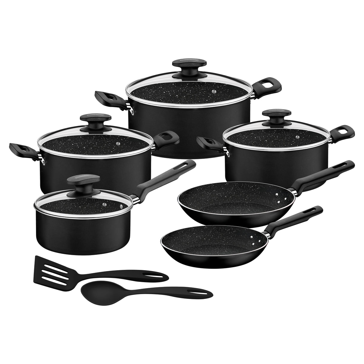 Tramontina Black Aluminum Cookware Set with Interior and Exterior Starflon Excellent Nonstick Coating 12 pieces