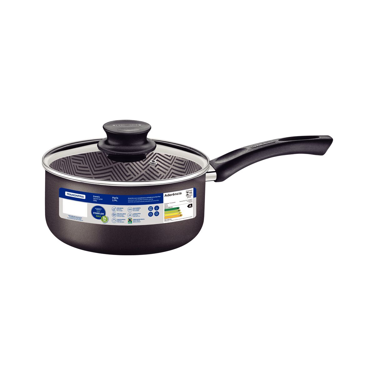 Tramontina Paris Aluminum Sauce Pan with Interior and Exterior Starflon Max Lead Nonstick Coating with a Glass Lid, 16 cm 1,5 L