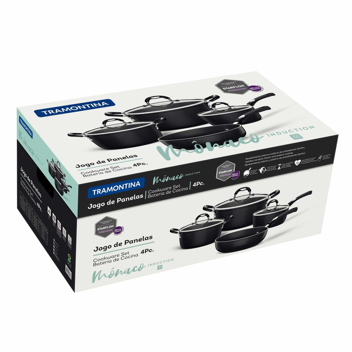 Tramontina Monaco Induction 7 Pieces Black Aluminum Cookware Set with Interior and Exterior Starflon Premium PFOA Free Nonstick Coating