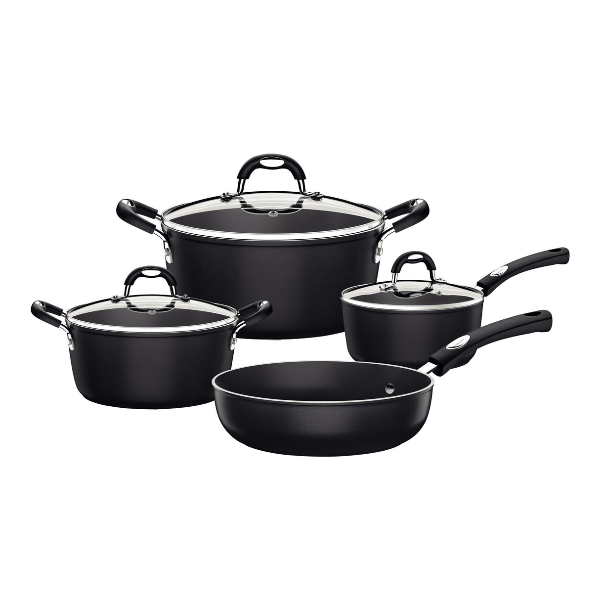 Tramontina Monaco Induction 7 Pieces Black Aluminum Cookware Set with Interior and Exterior Starflon Premium PFOA Free Nonstick Coating