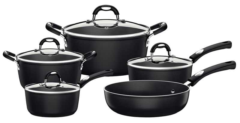 Monaco Induction 9 Pieces Black Aluminum Cookware Set