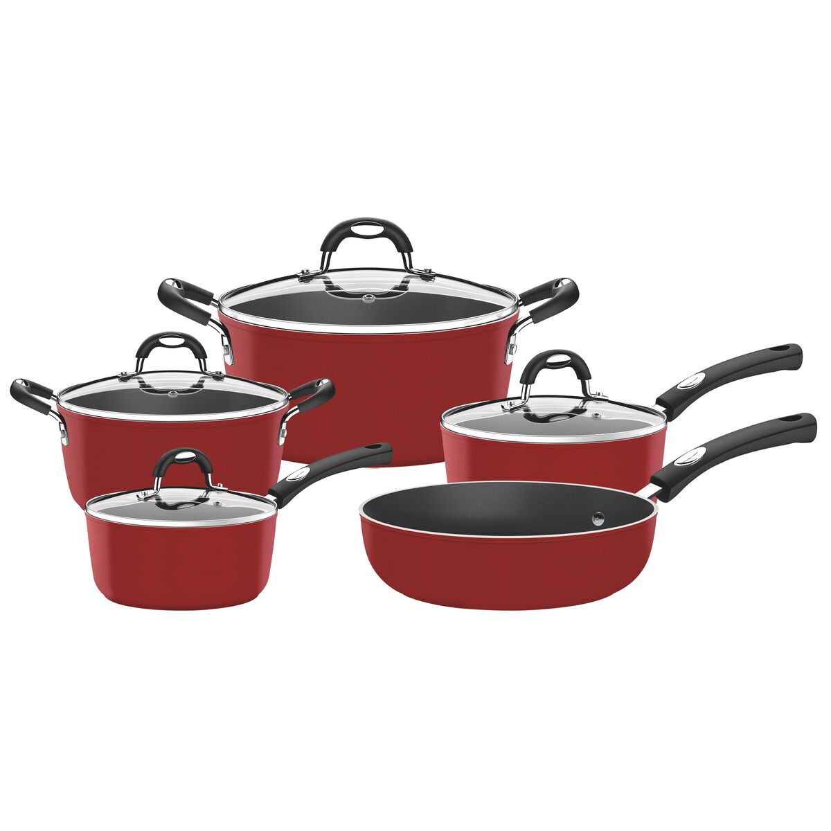 Tramontina Monaco Induction Ready 9 Pieces Aluminum Cookware Set with Interior Starflon Premium Nonstick Coating and Exterior Red Silicone Coating