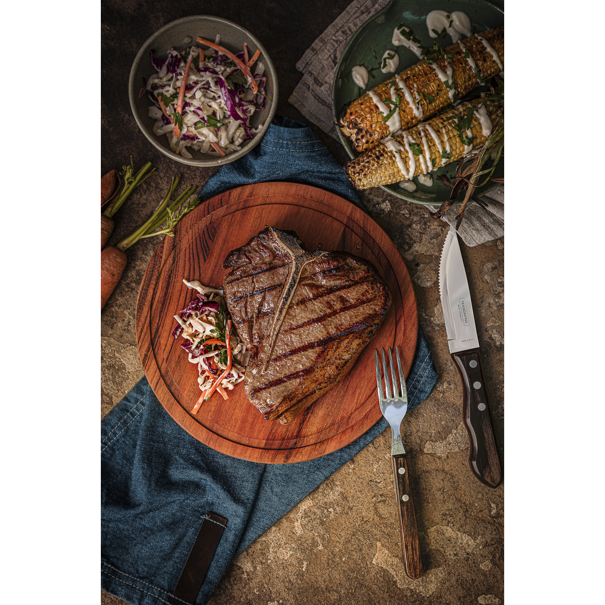 Tramontina Jumbo Steak Knife with Stainless-Steel Blade and Treated Brown Polywood Handle 5"