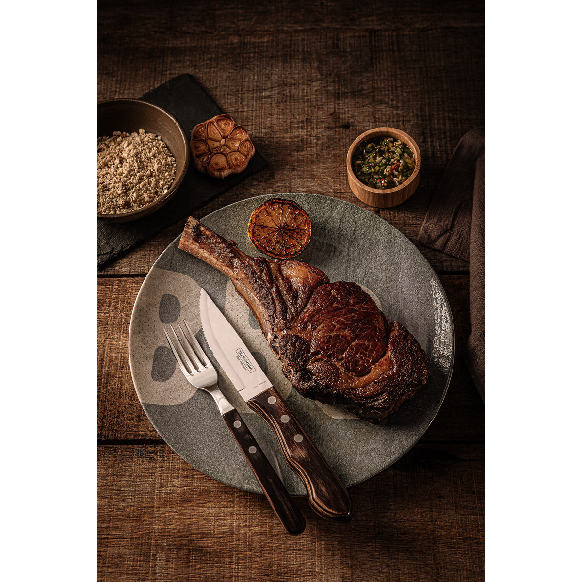 Tramontina Jumbo Steak Knife with Stainless-Steel Blade and Treated Brown Polywood Handle 5"