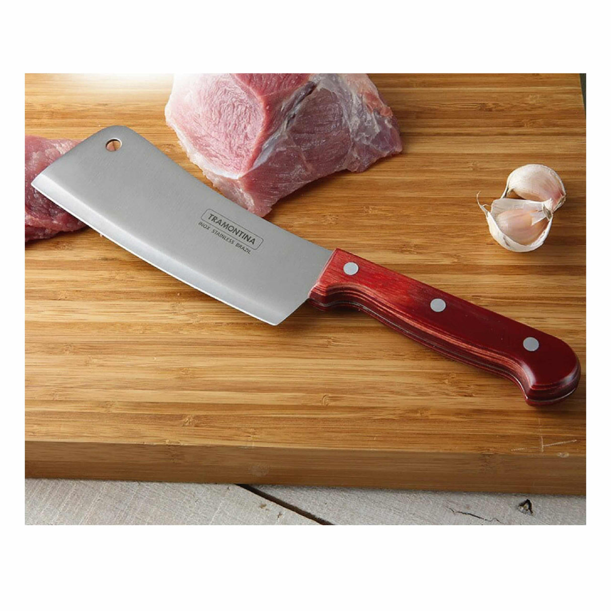 Tramontina Polywood 6 Inches Cleaver with Stainless Steel Blade and Red Dishwasher Safe Treated Handle