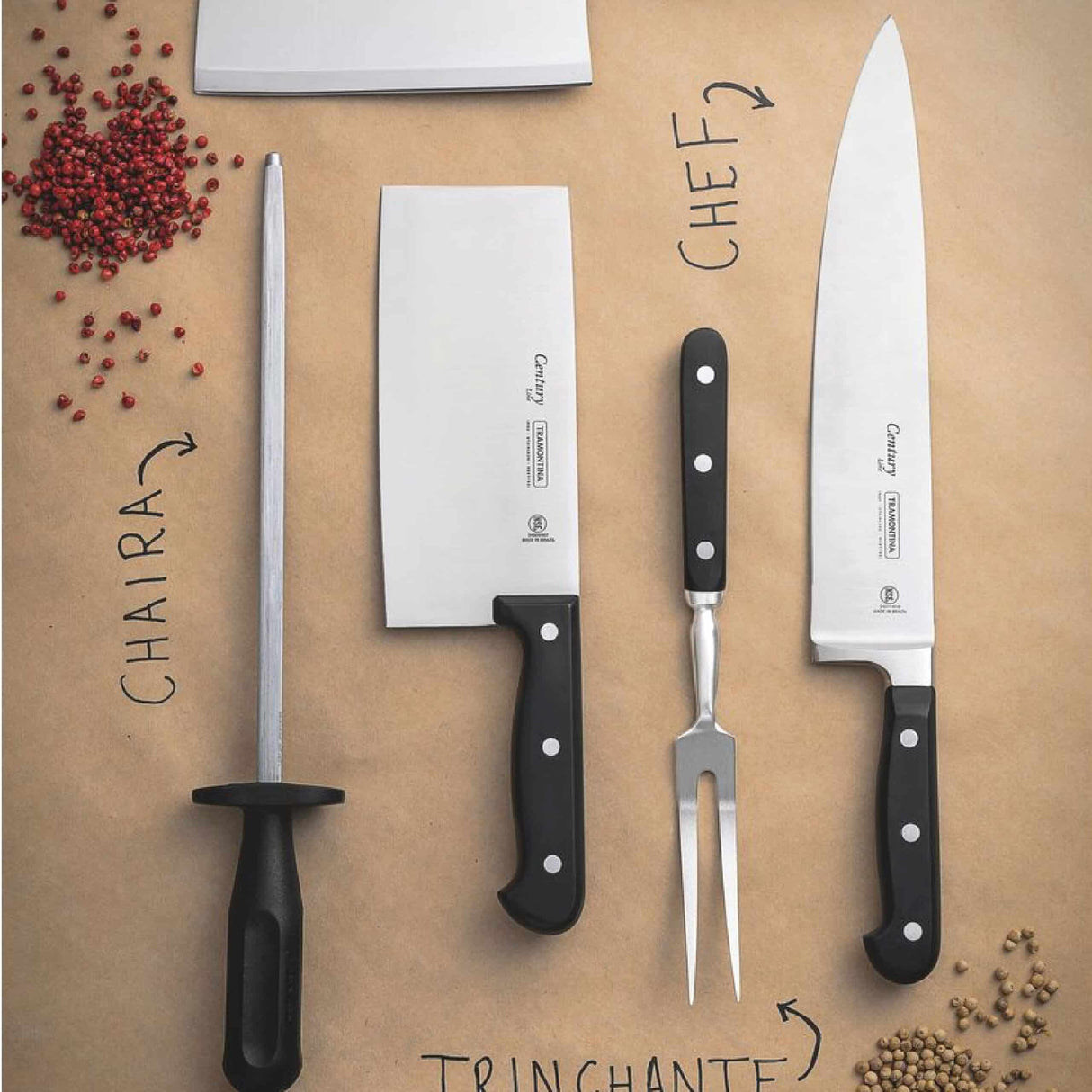 Tramontina Century 10 Inches Chef Knife with Stainless Steel Blade and Black Polycarbonate Handle