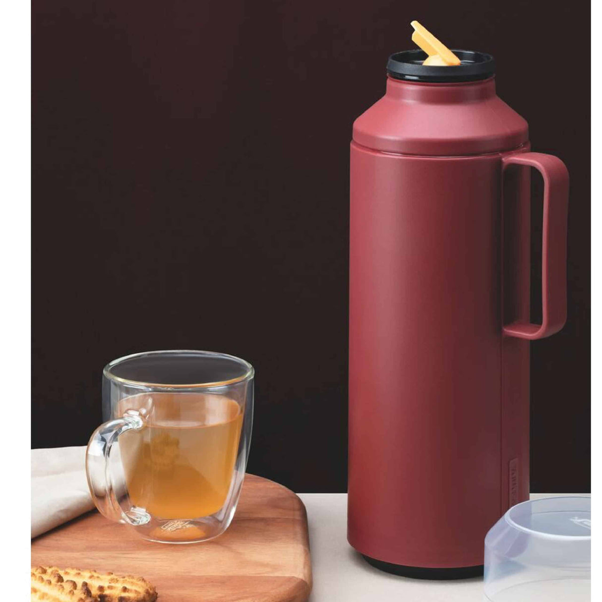 Tramontina Exata Red Plastic Thermal Beverage Dispenser with 1 Liter Glass Liner and Plastic Lid