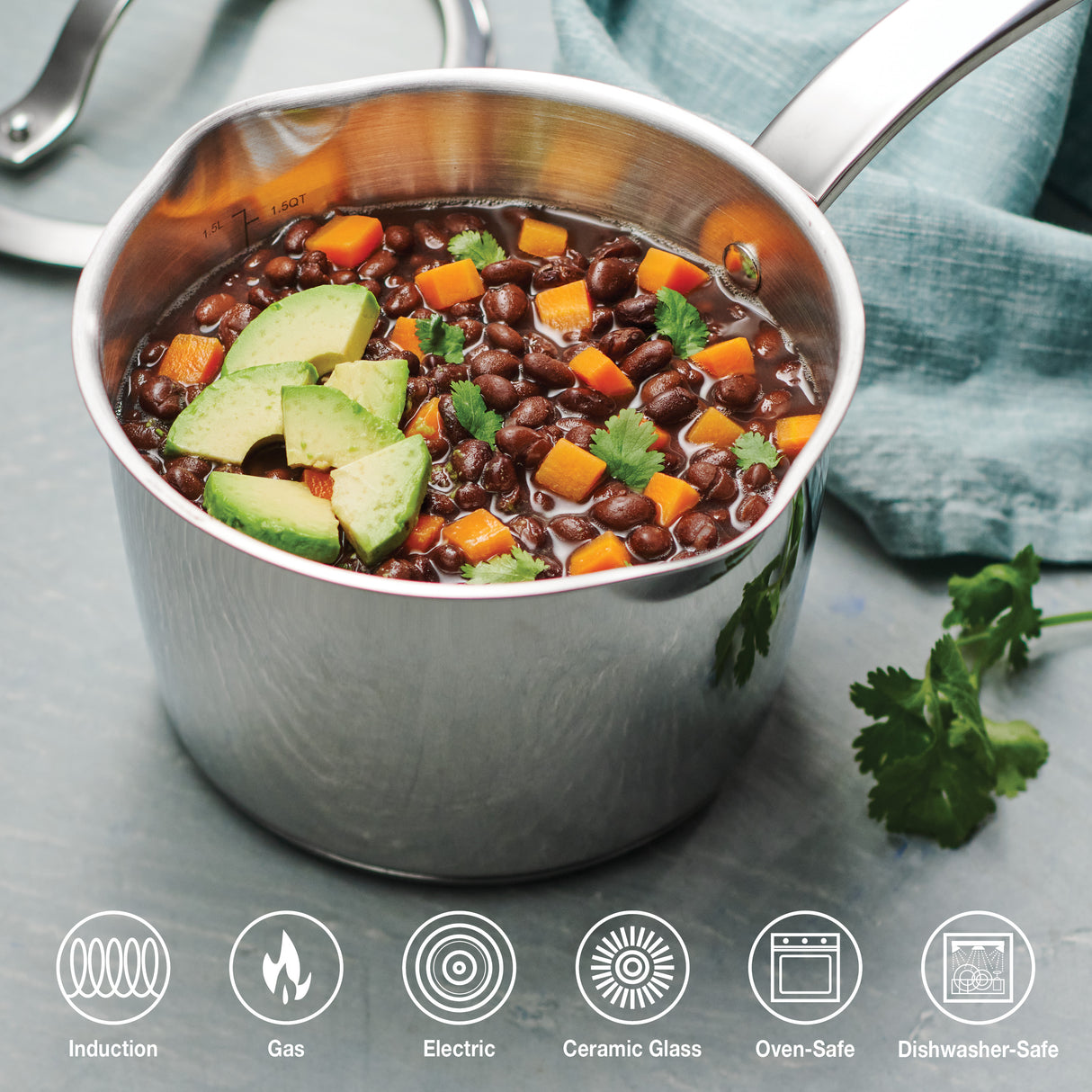 Tramontina Since 1911, 9-Piece Tempo Tri-Ply Base Stainless Steel Cookware Set with Glass Lids, Pots and Pans Kitchen Set, Induction-Ready, Oven-Safe, Dishwasher-Safe