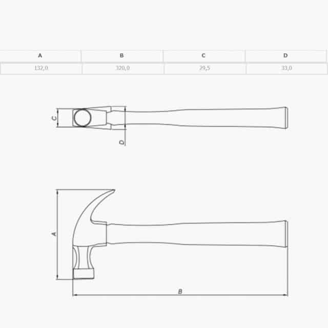 16 oz Claw Hammer Wooden Handle Polished Finish 32 cm
