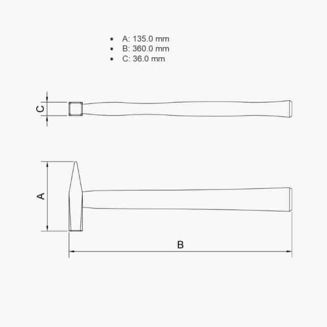 1000 g Machinists Hammer Wooden Handle 36 cm 1,26 kg