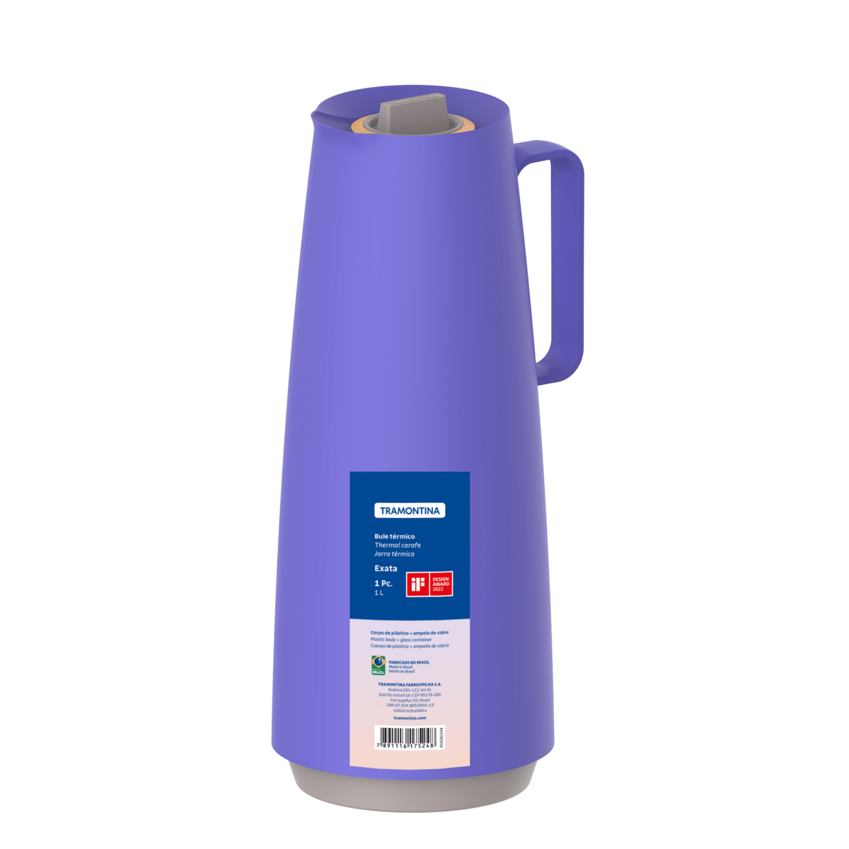 Tramontina Exata Purple Plastic Thermal Flask with 1 Liter Glass Liner
