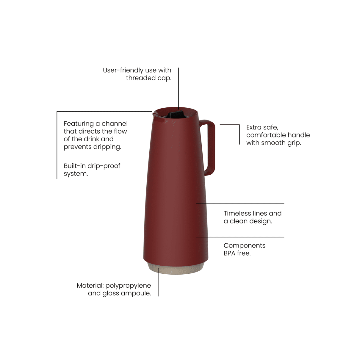 Tramontina Exata Red Plastic Thermal Flask with 1 Liter Glass Liner